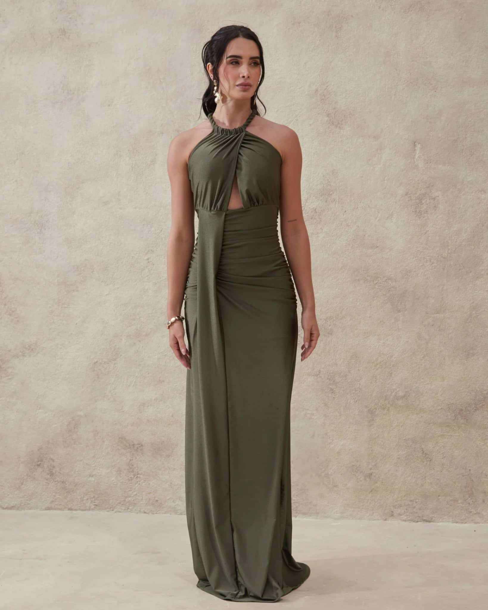 Vestido Halter Drapeado Trenza