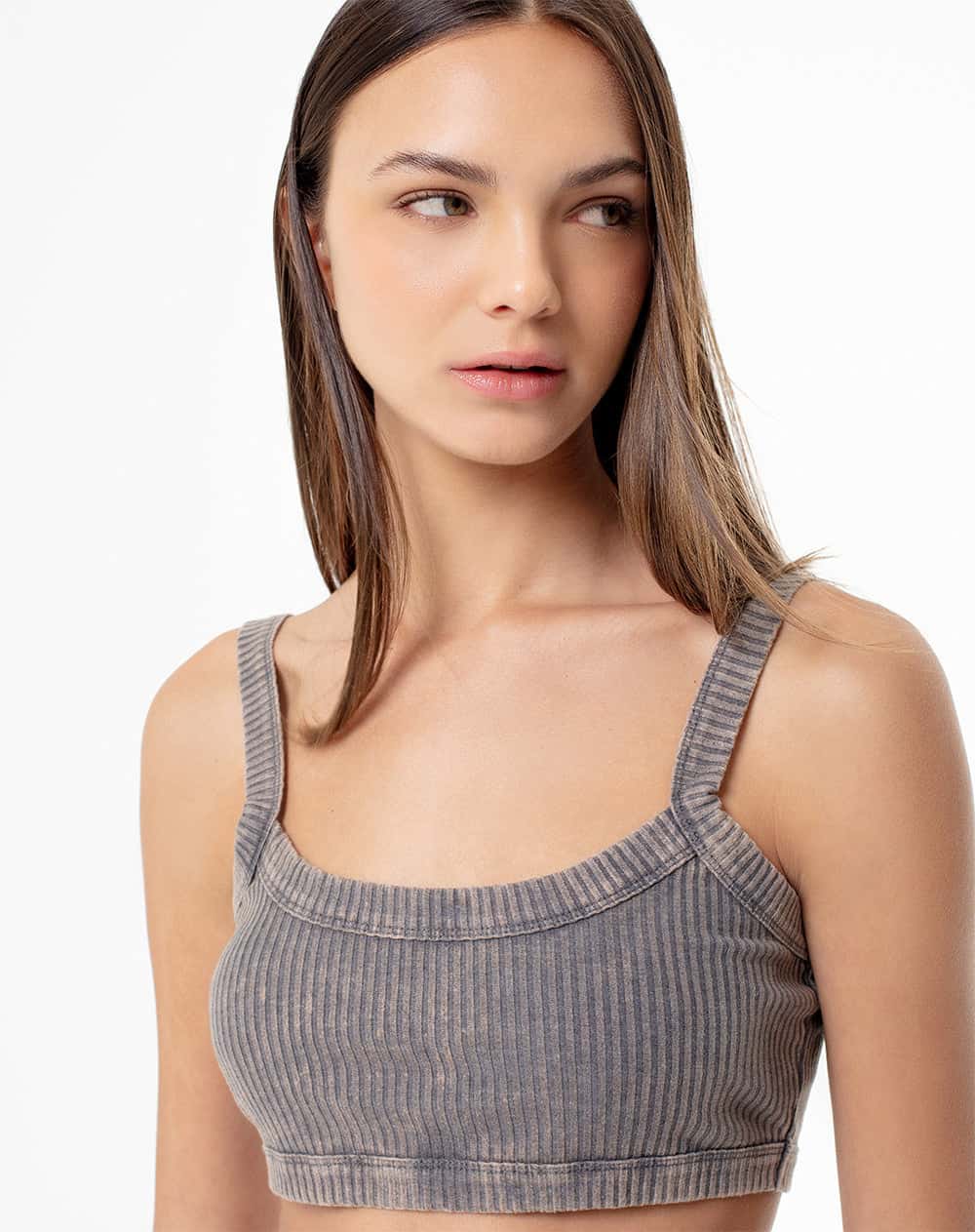 Top soporte medio rib gris mujer