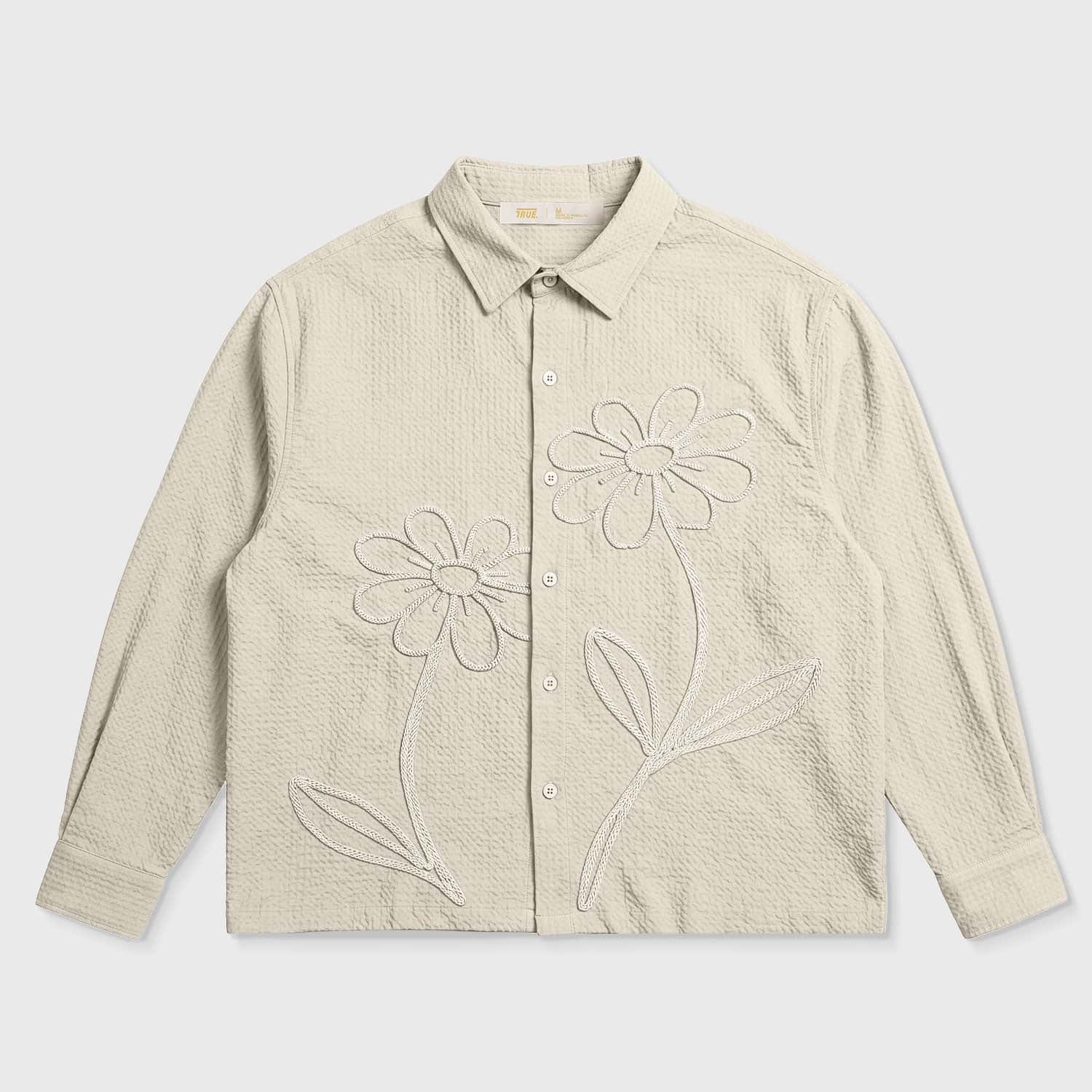 Embroidered LS Boxy Shirt - Sand