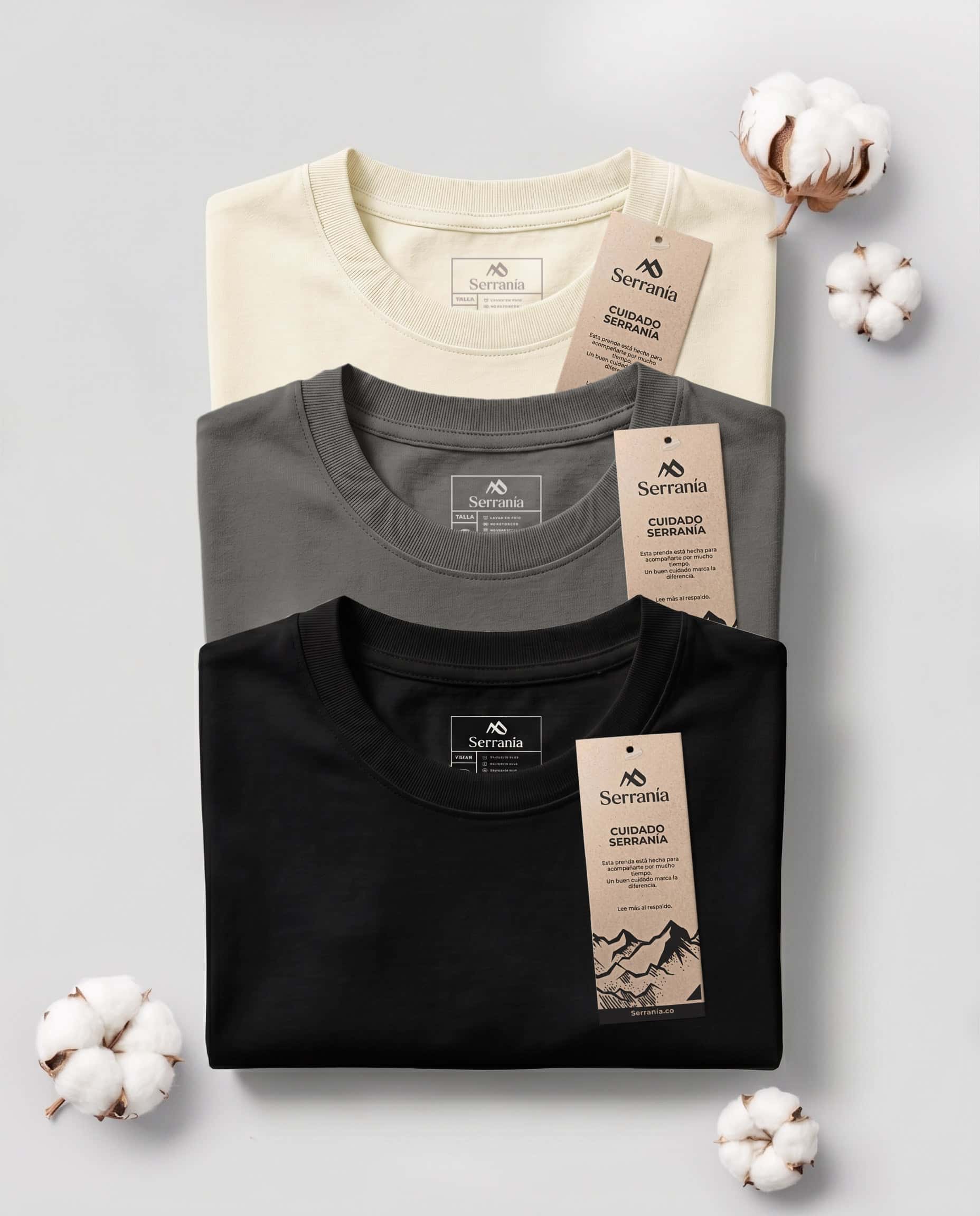 Set 3 Camisetas Slim Fit: Marfil + Gris Oscuro + Negro