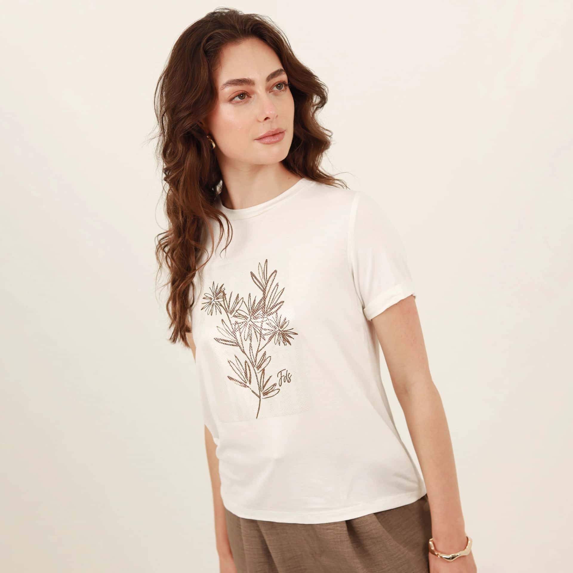 Camiseta cuello redondo manga corta con estampado flores - miniatura 5