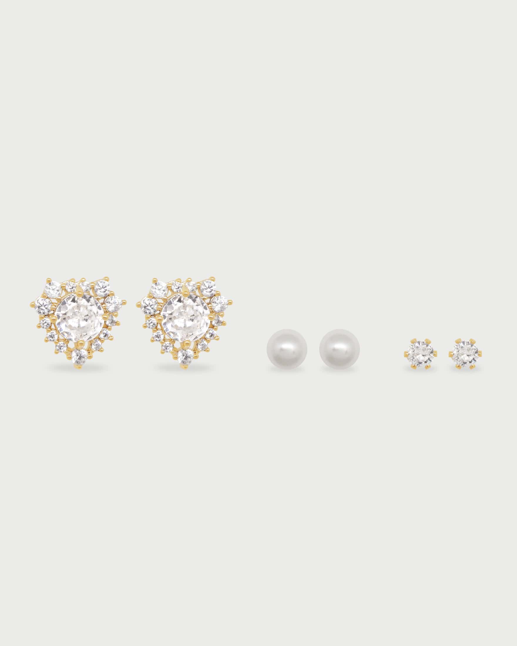 Set X3 Aretes Corazón Diamante