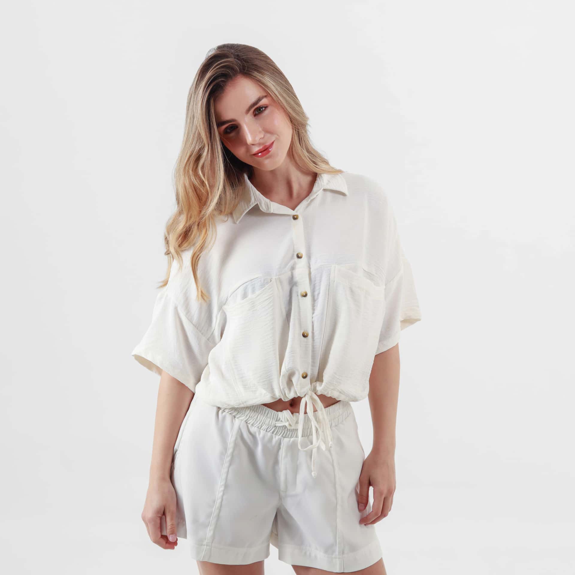 Blusa Cuello Camisero Manga Corta