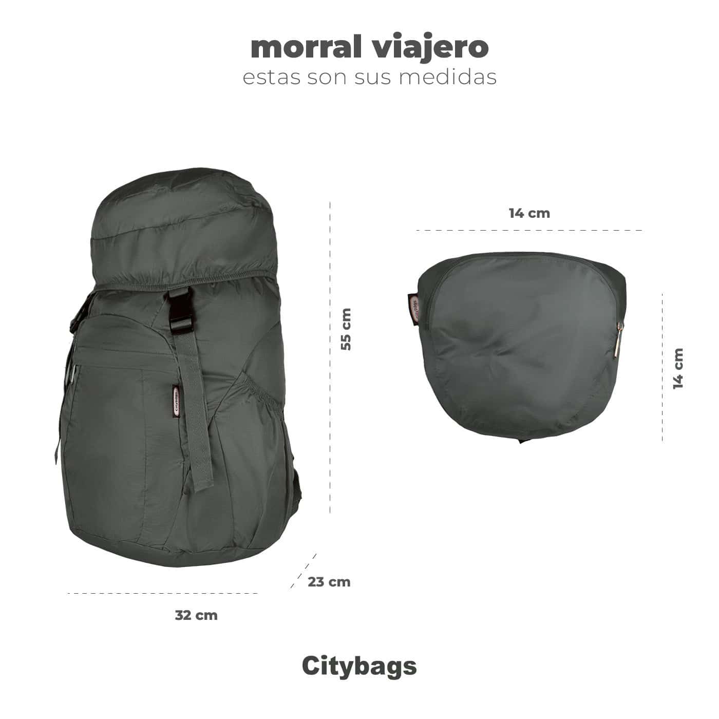 Morral Viajero Plegable Citybags Negro - miniatura 8