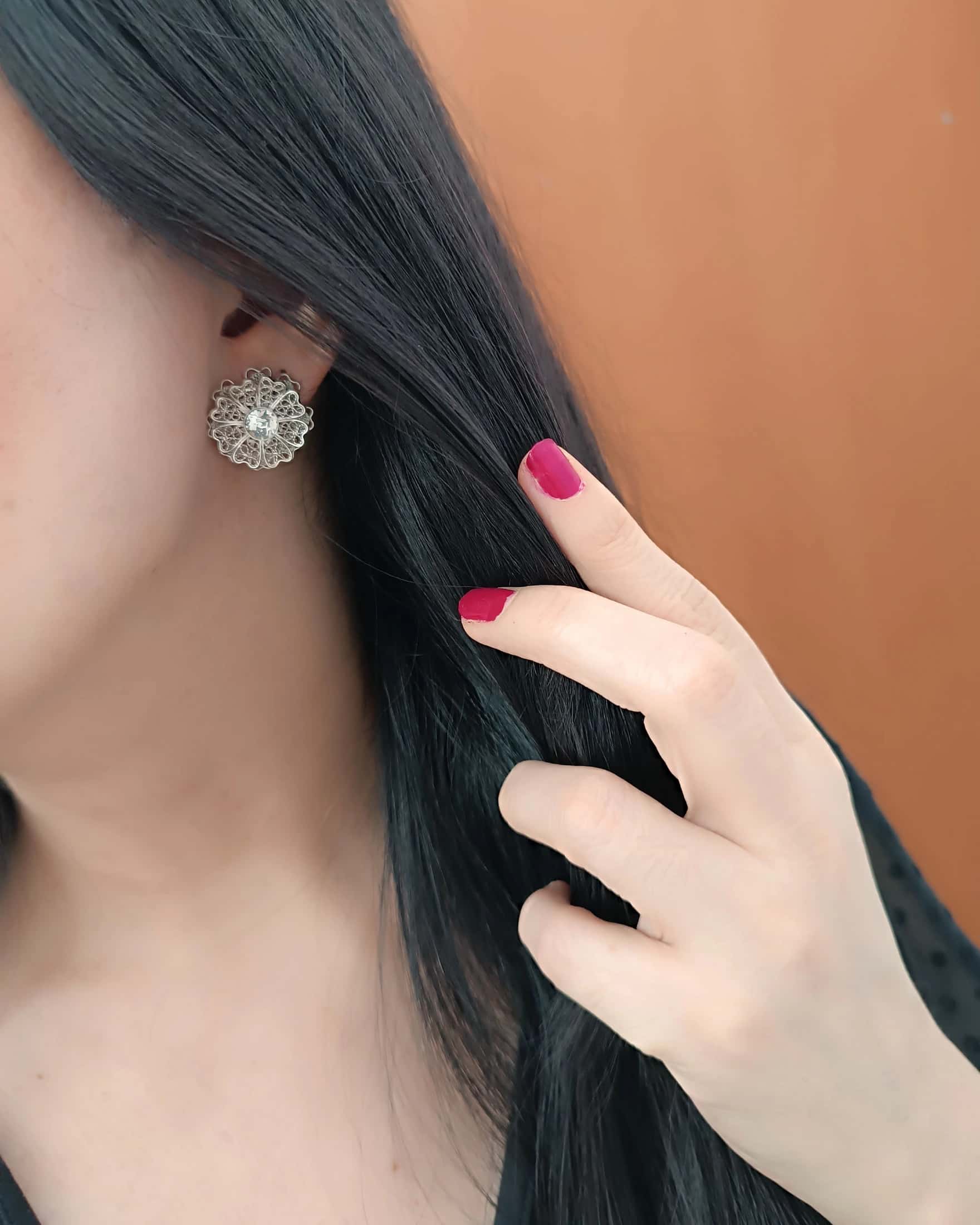Aretes filigrana plata ley 950 Margarita - miniatura 4