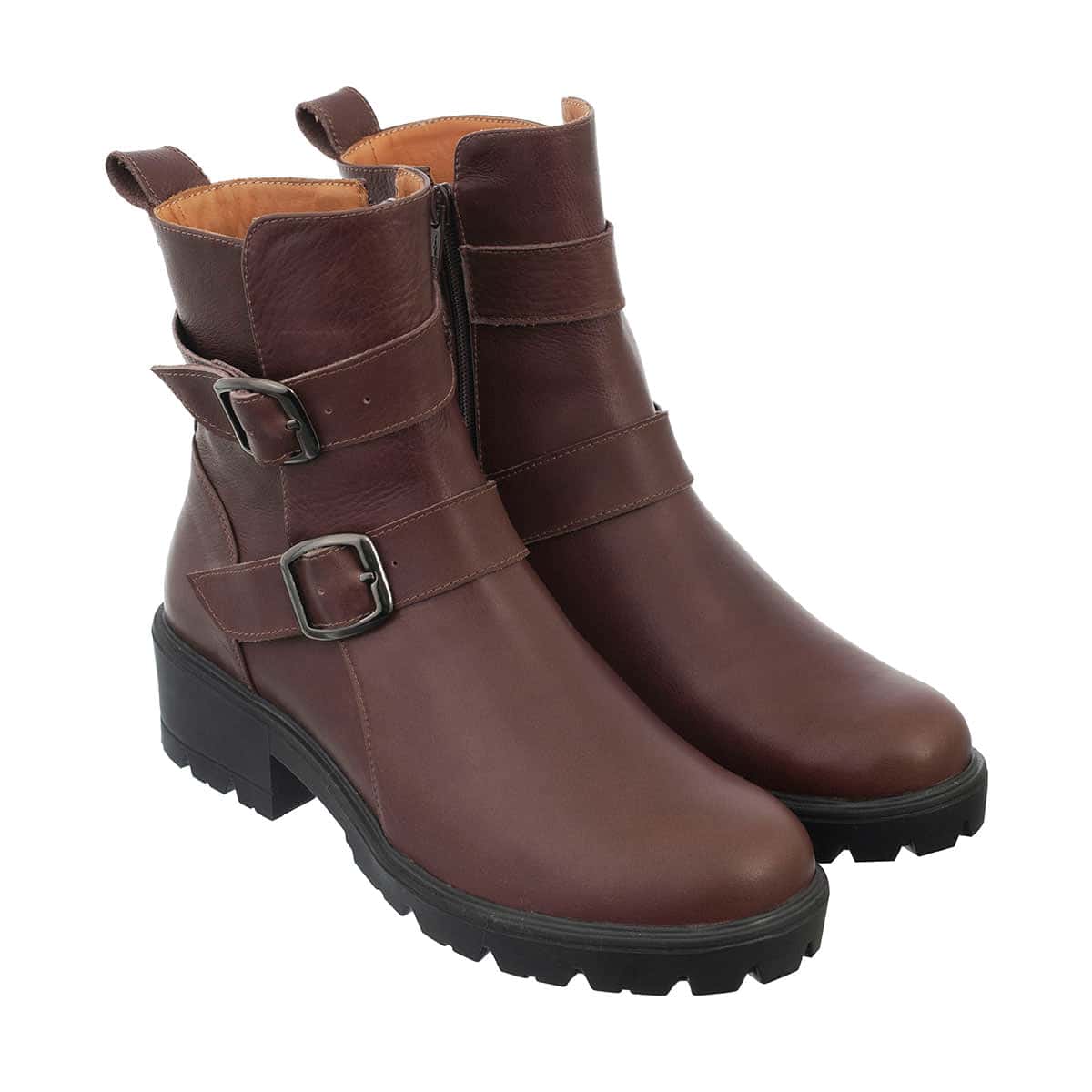 Botas Correas Mujer Cuero Café - miniatura 1