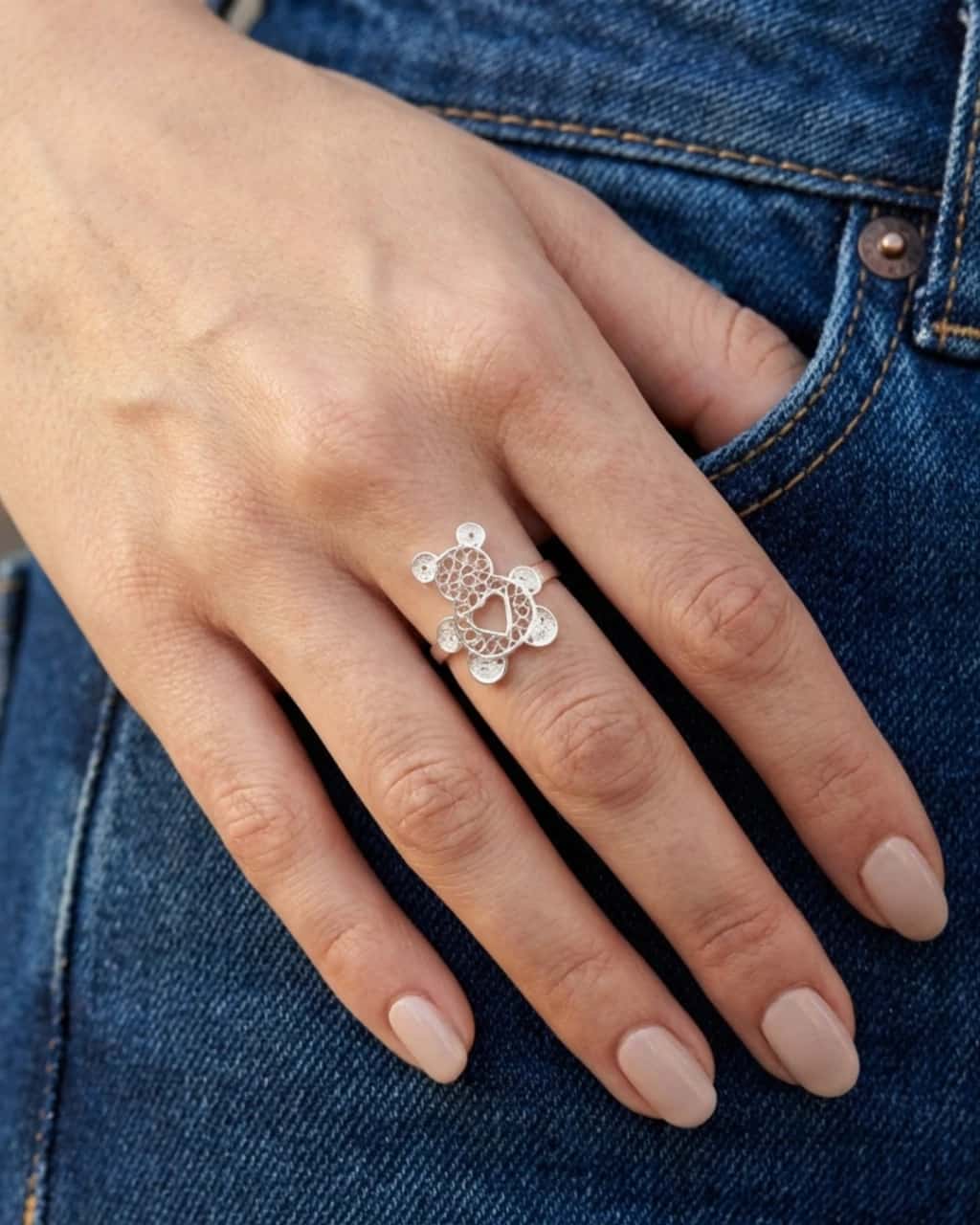 Anillo Oso en Plata le ley 950 Filigrana