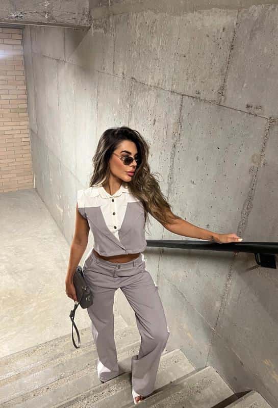 SET CHALECO BLANCO CON GRIS