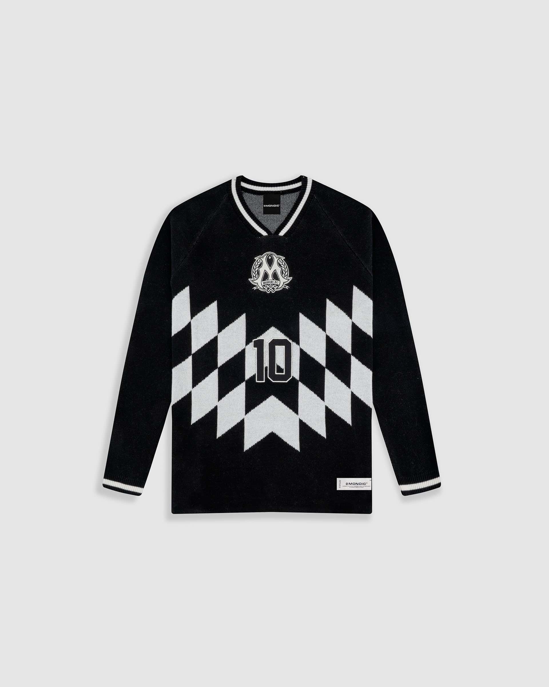 Fútbol Jersey Knit Manga Larga - Negro