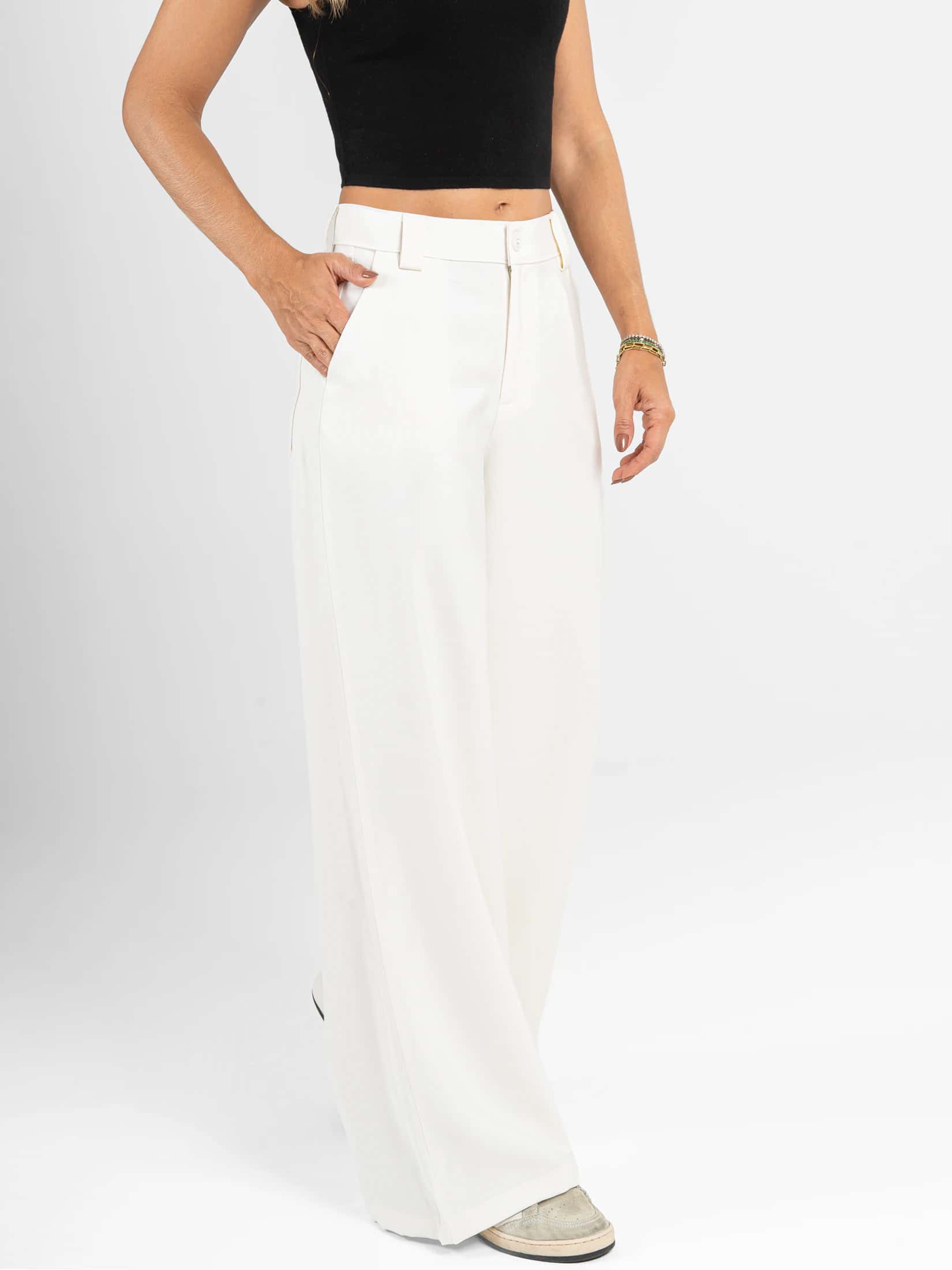 Ref: 0620605 Pantalón palazzo, tejido plano liviano, tiro alto, tono ivory - miniatura 3