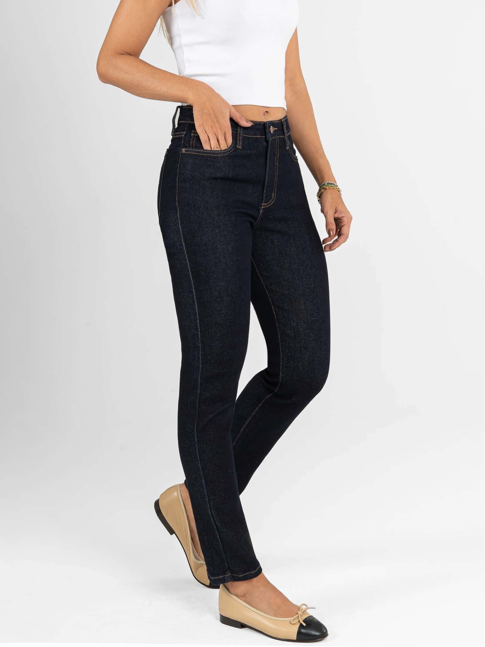 Ref: 066617 Jean Skinny stretch, tiro alto, tono azul oscuro - miniatura 3