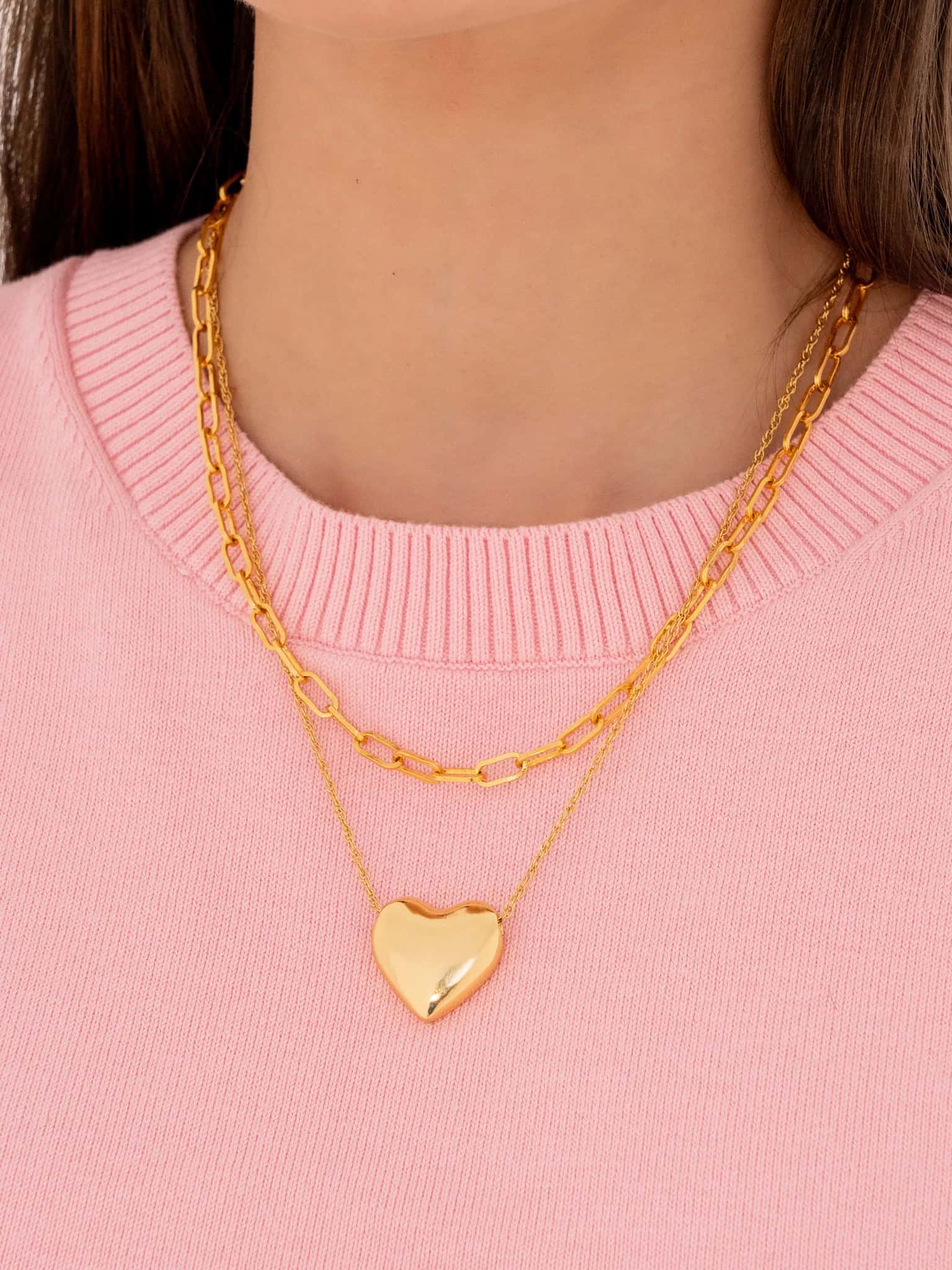 Set Collar Cadena + Aretes Corazón Liso