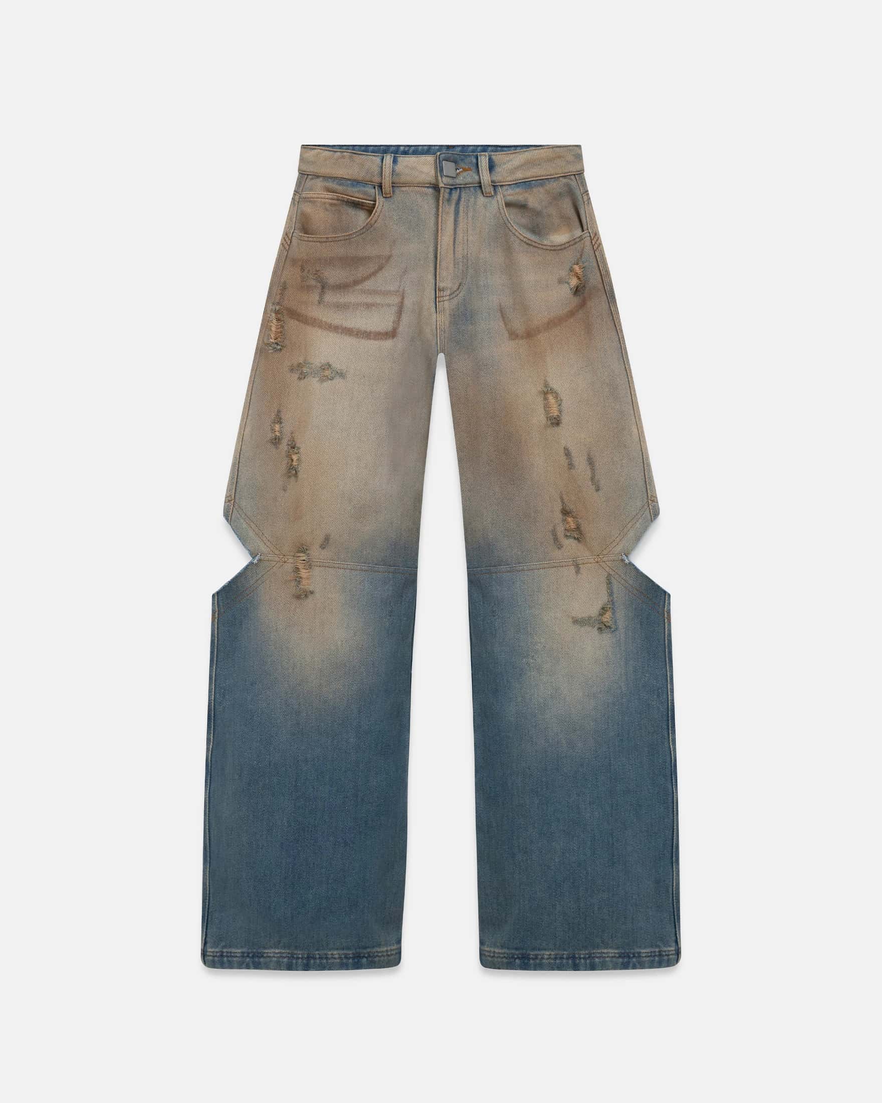 W Holy State Split Knee Wide Jeans Sand Blue