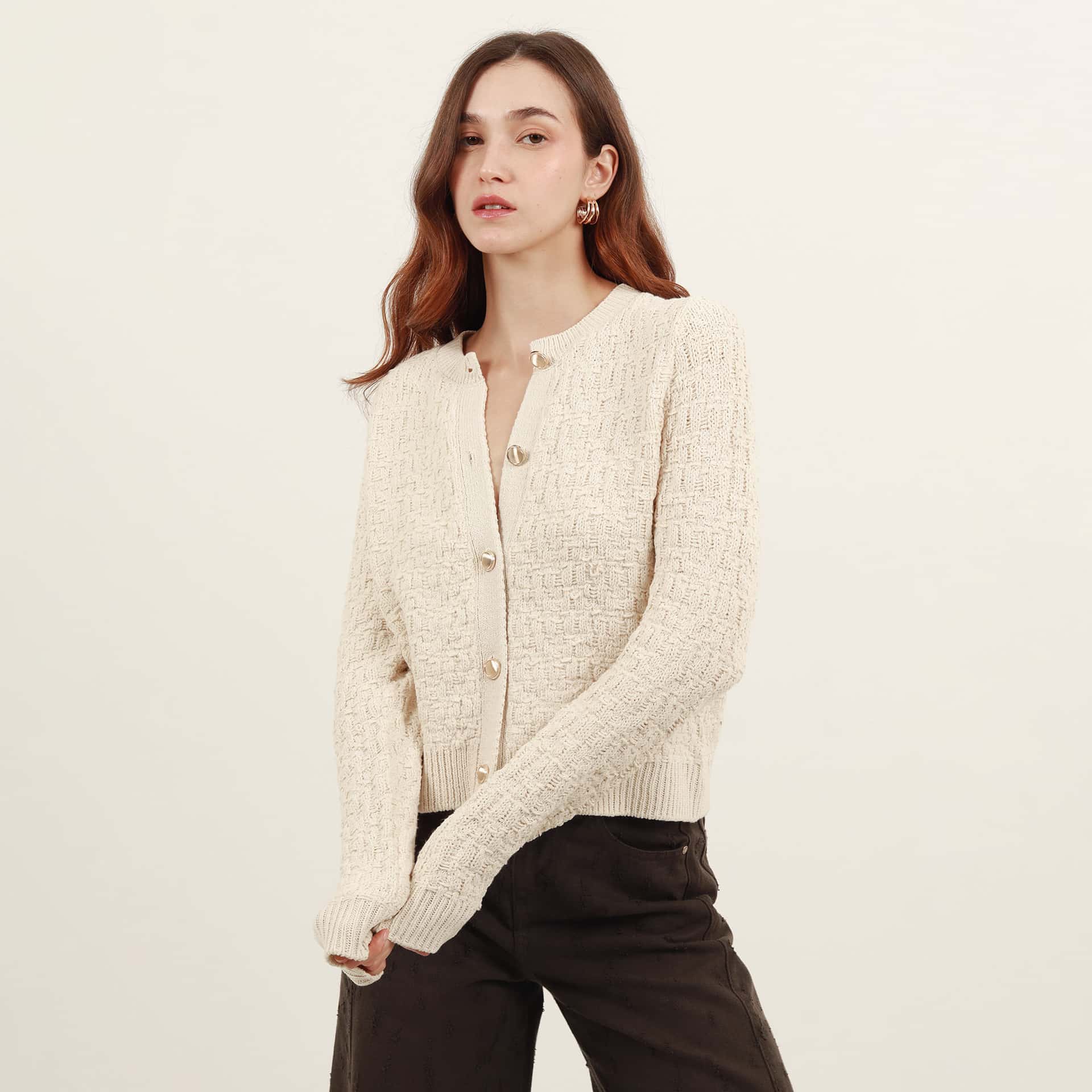 Sweater cardigan cuello redondo manga larga con botones - miniatura 6