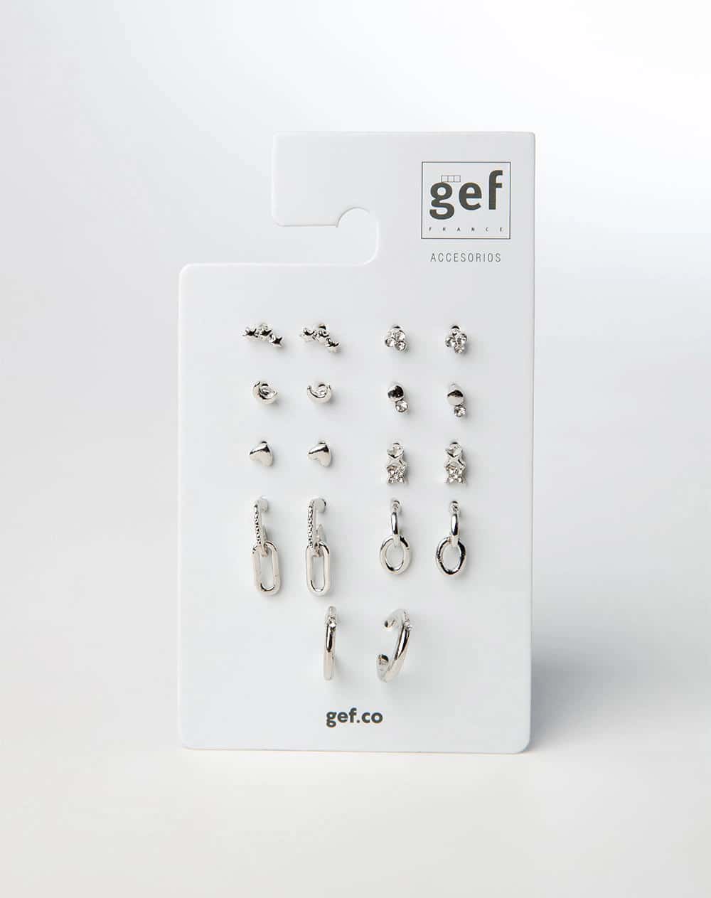 Aretes pack x9 plateados