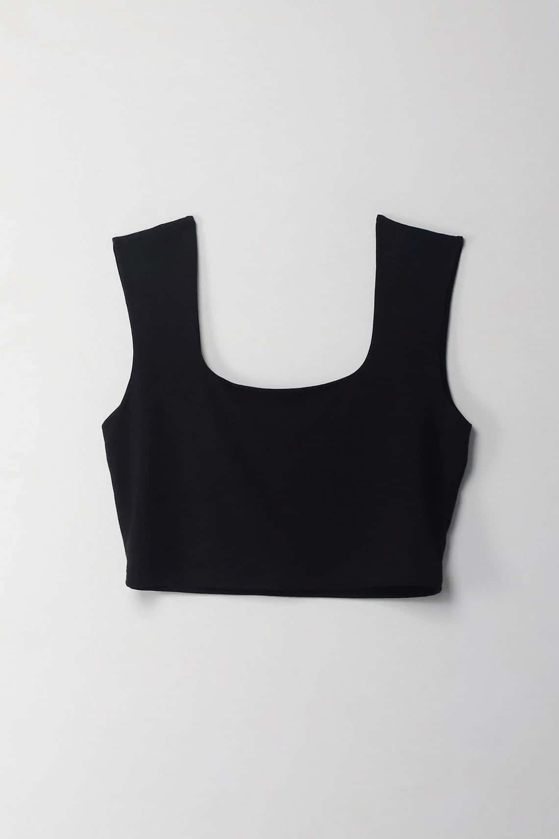 Camiseta crop manga sisa negra con acabado ligero para mujer