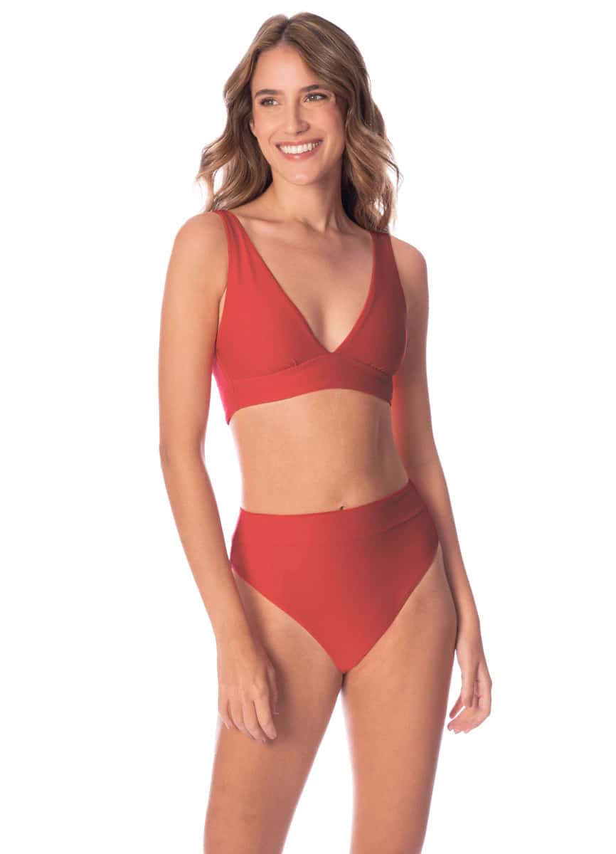 Maaji Red Camelia Allure Long Line Triangle Bikini Top - miniatura 2