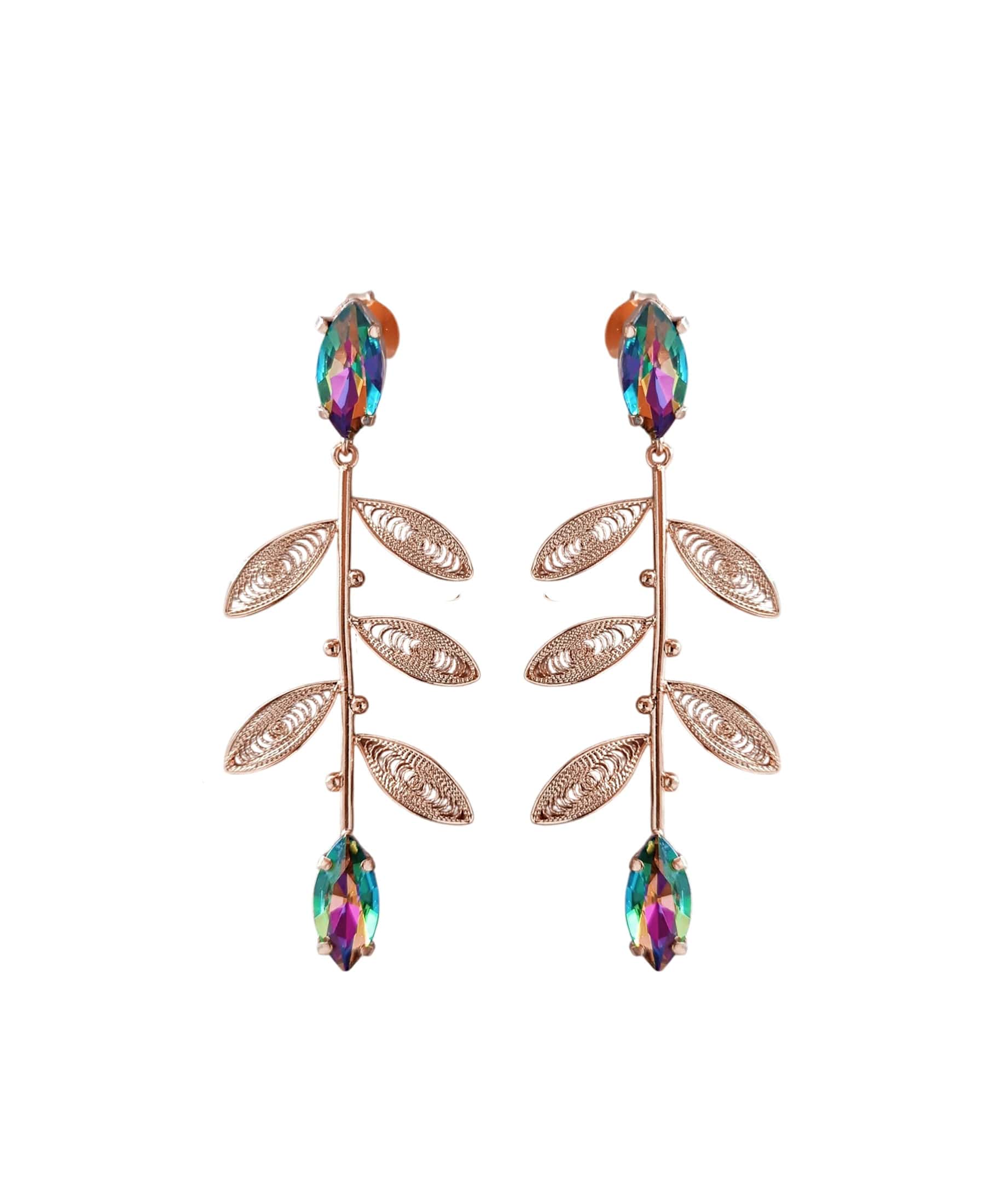 Aretes largos cristal y hojas, Titina