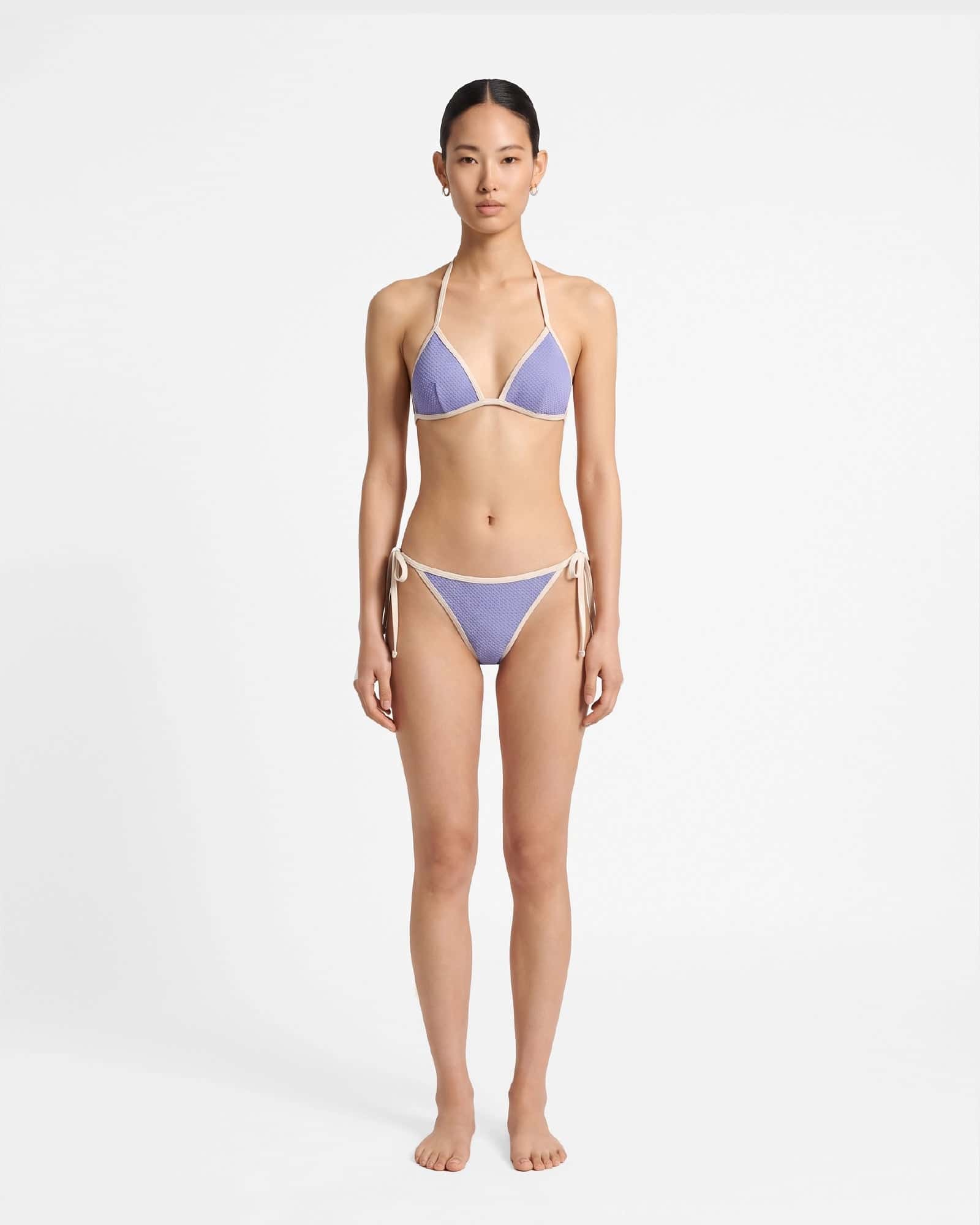 Bikini top con ribete en contraste y lazo / Lavanda Marfil - miniatura 4