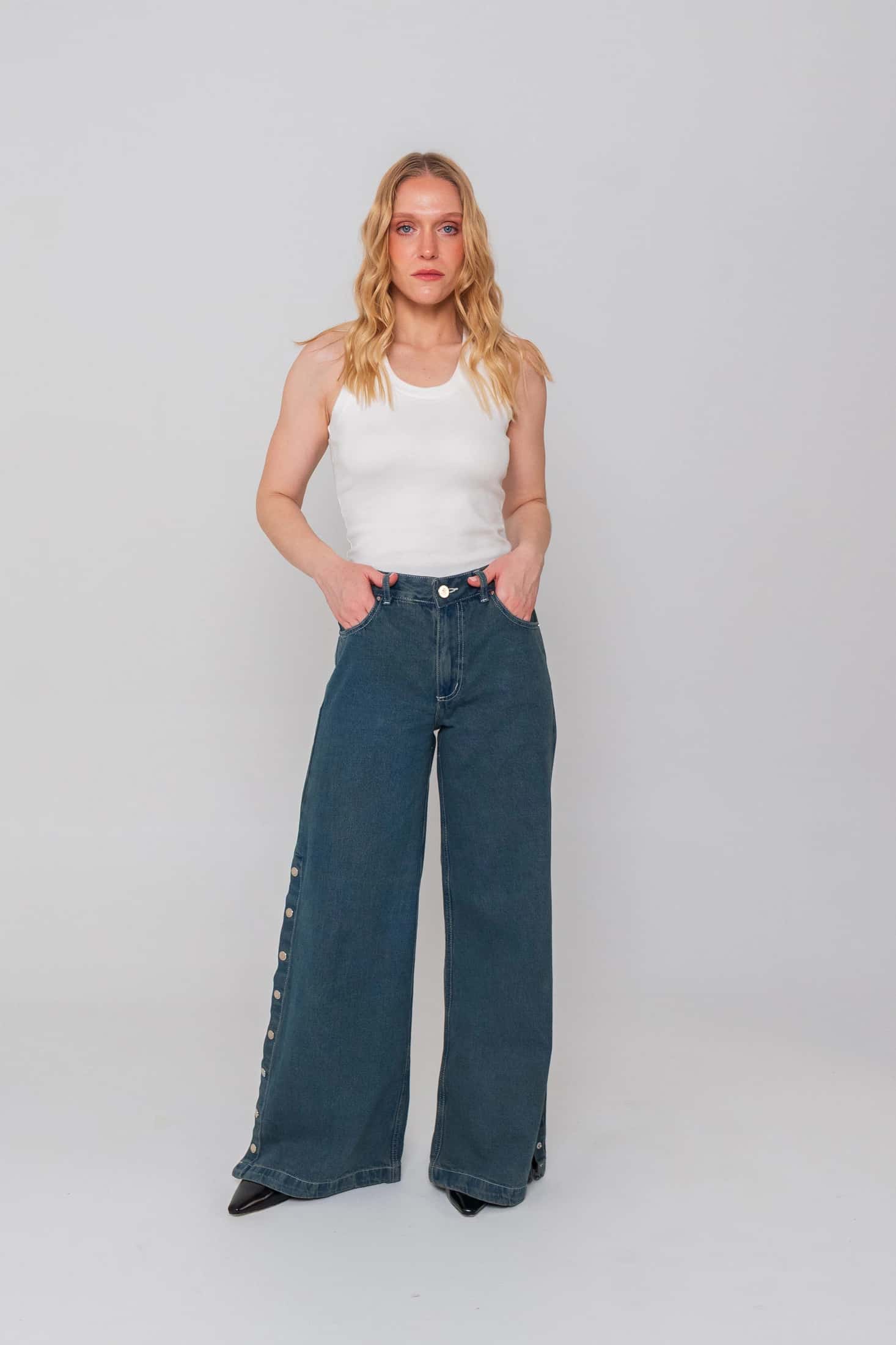 Blue Side Buttons Jeans