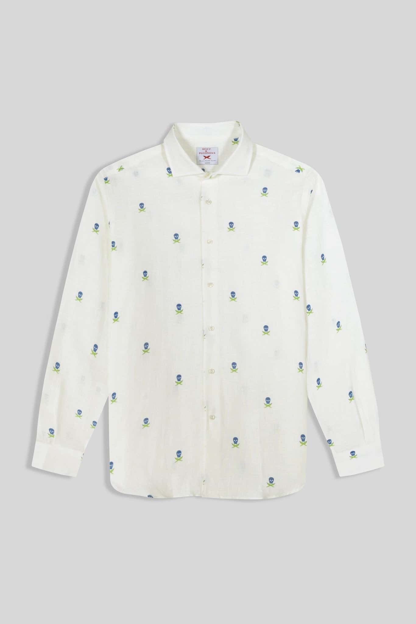 Men's linen shirt separated skulls white