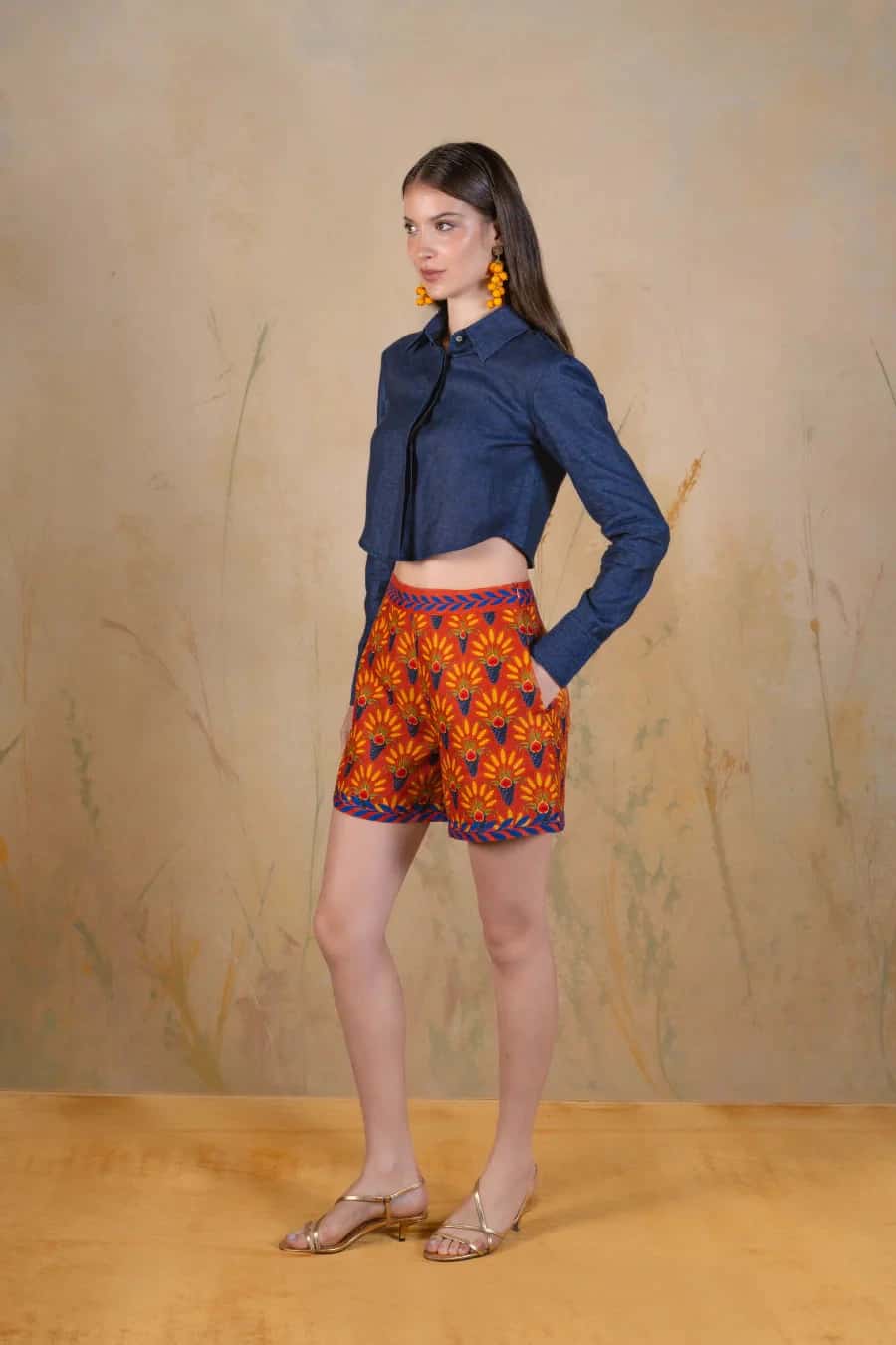 Women's Annona linen Bermuda shorts terracotta - miniatura 2