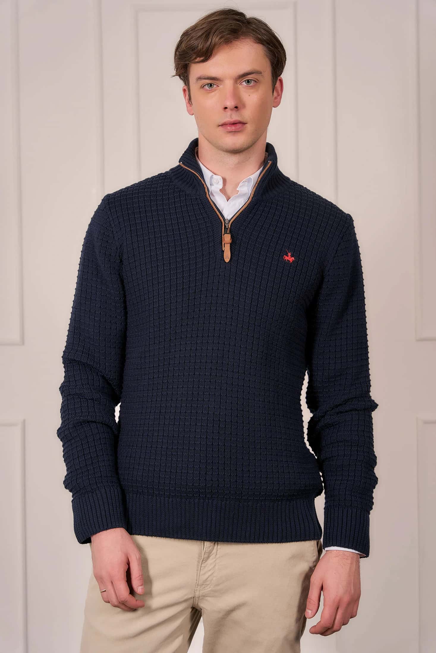 Suéter Halfzip Waffle Hombre Azul Oscuro