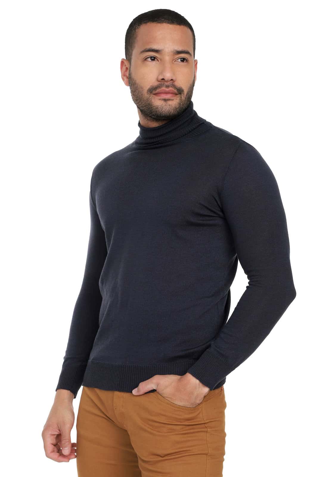 Buzo cuello tortuga azul oscuro