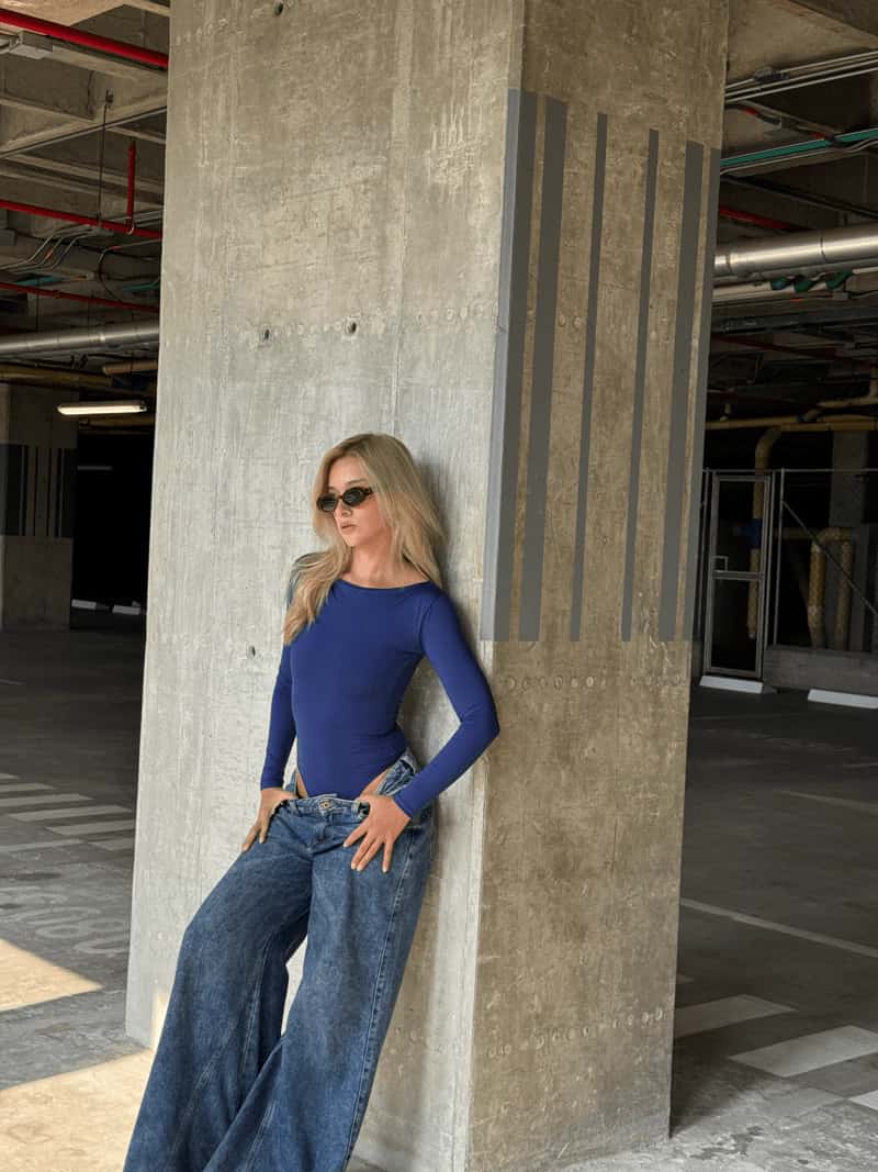 Body manga larga Karla - Azul navy