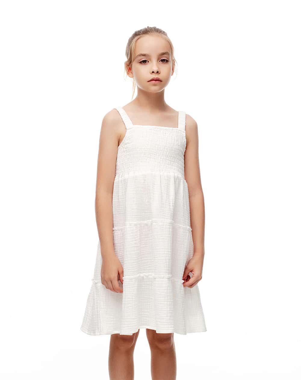 Vestido corto capas algodón blanco niña