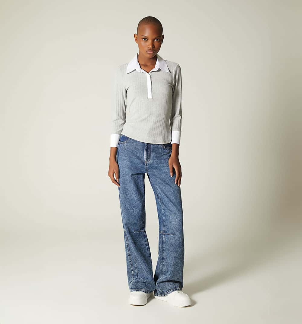 Blusa tipo polo manga 3/4 combinada