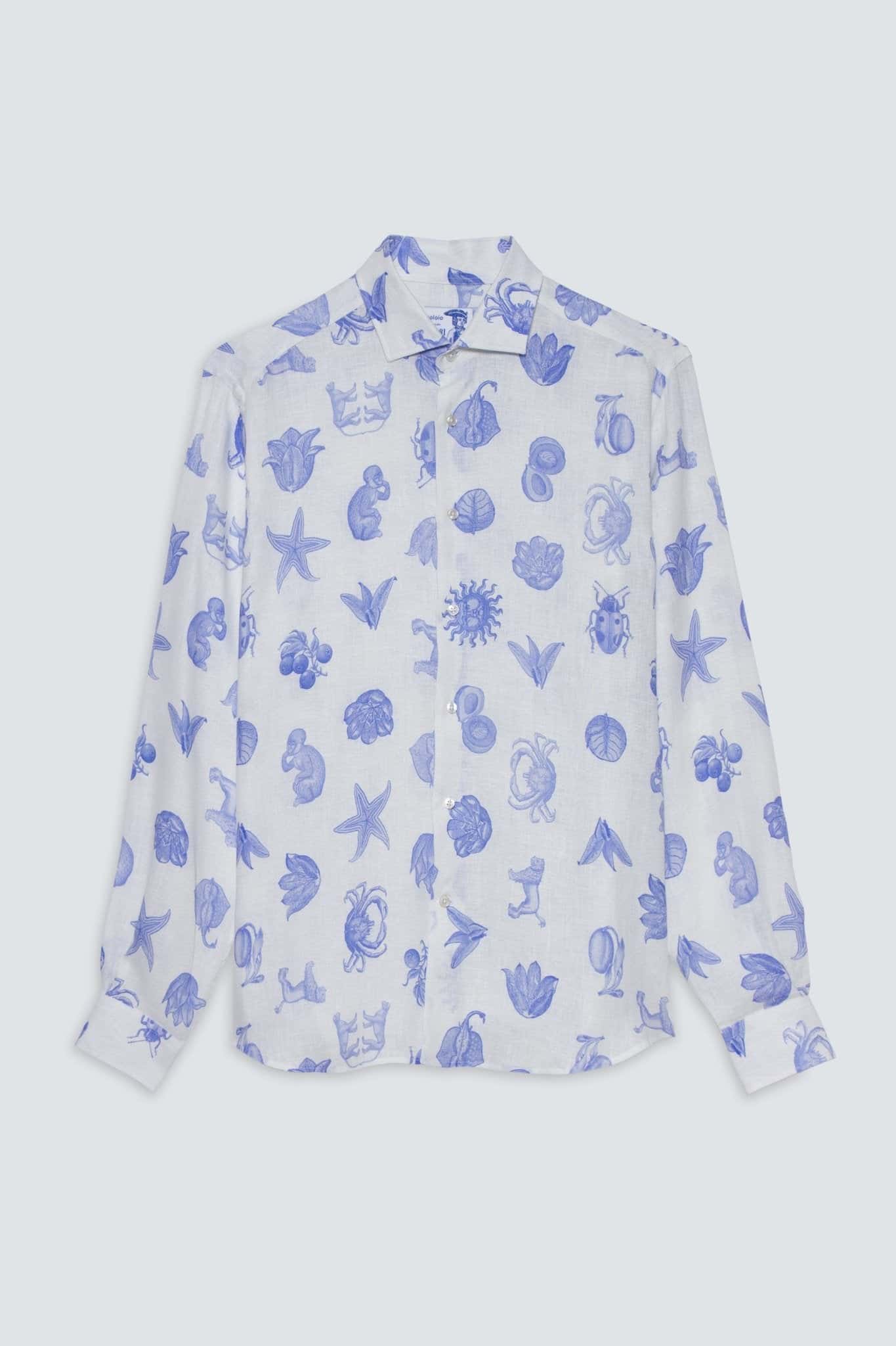 Men's linen shirt white mezzotinta