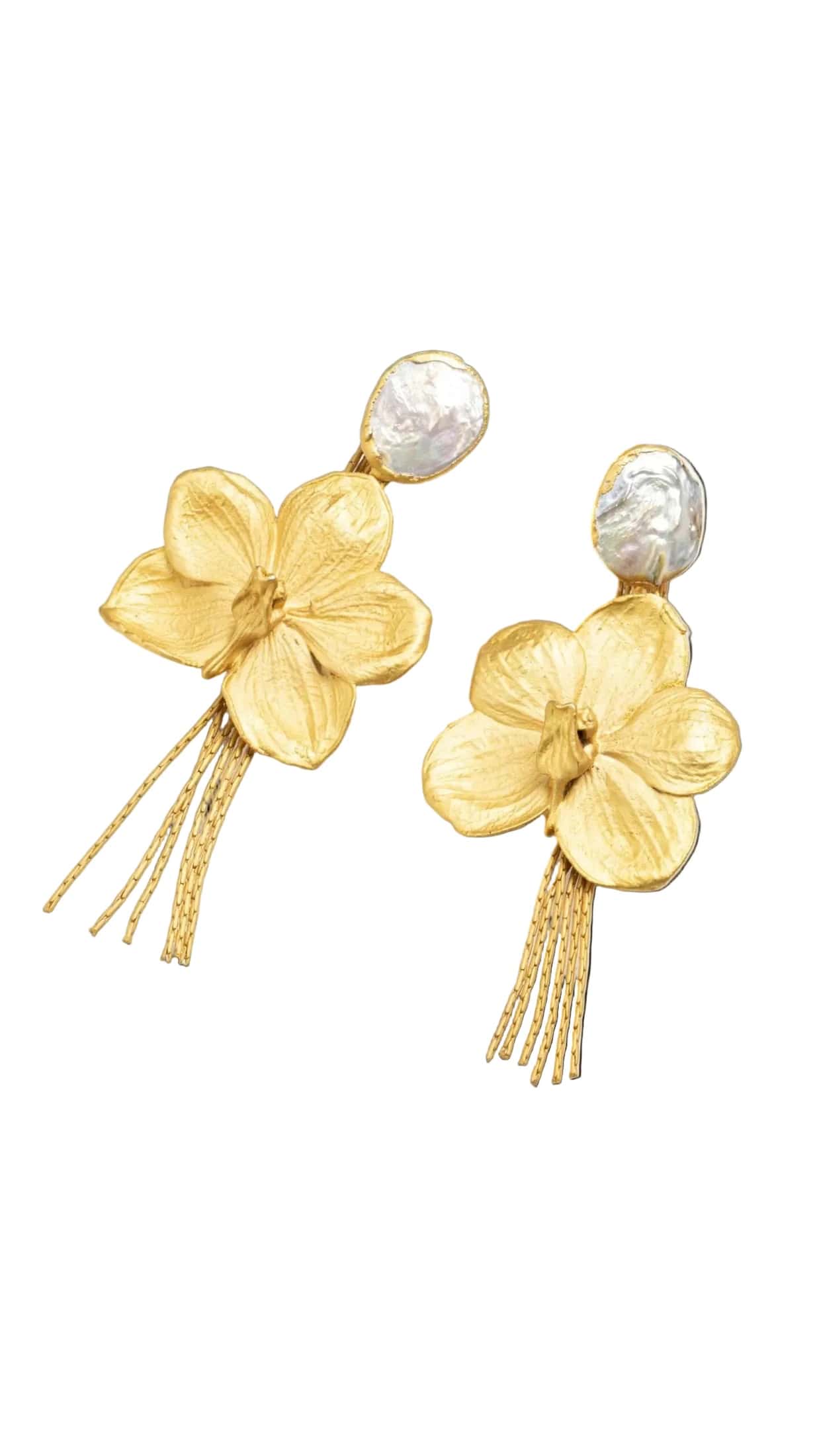 ARETES ORQUÍDEA VANDA CON PERLA Y CADENAS