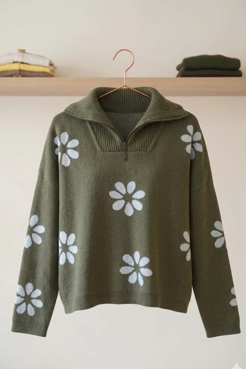 Halfzip Flowers Verde