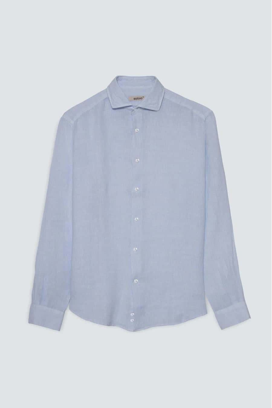 Men's linen shirt light blue powder basic