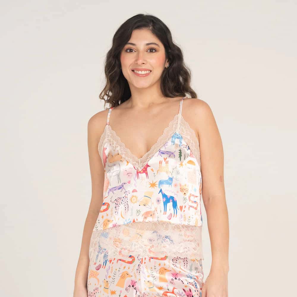 Camisa Satin Tiras Felicidad