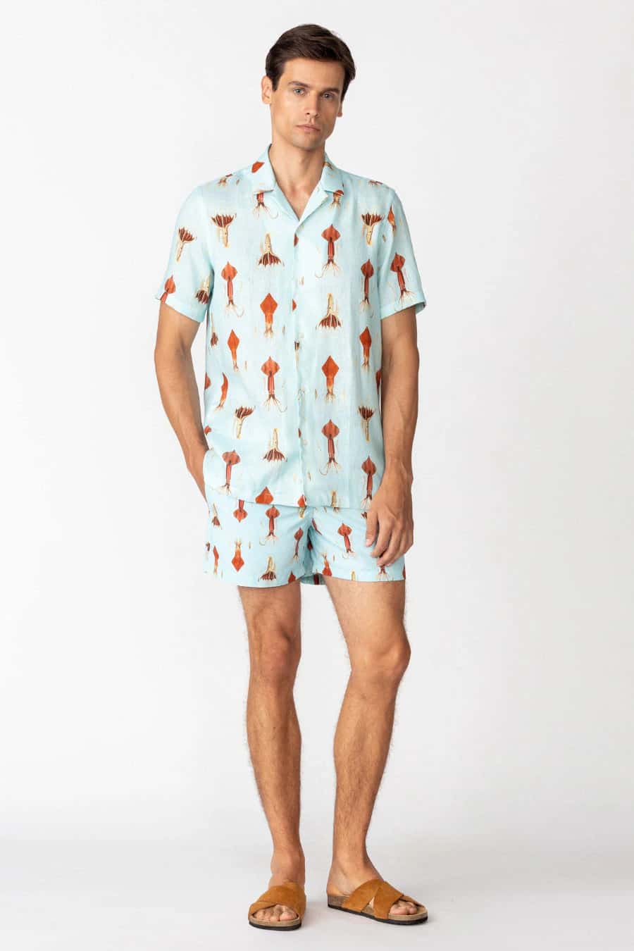 Men's linen shirt sky blue egret