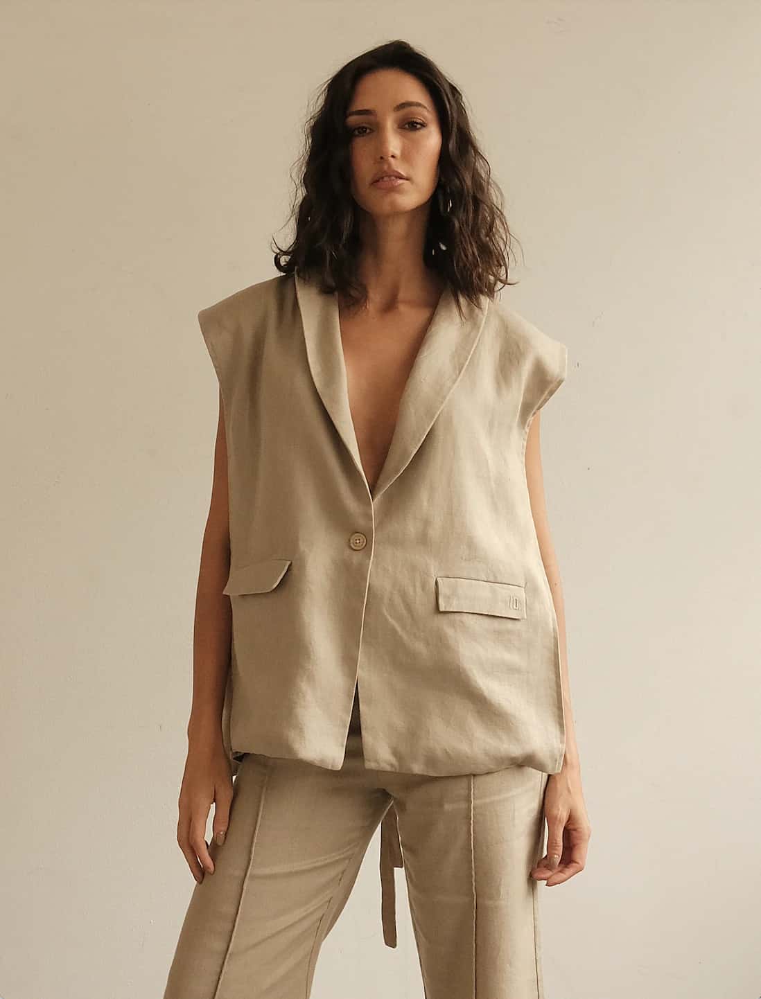 Blazer Vest Sera de lino | Mocca