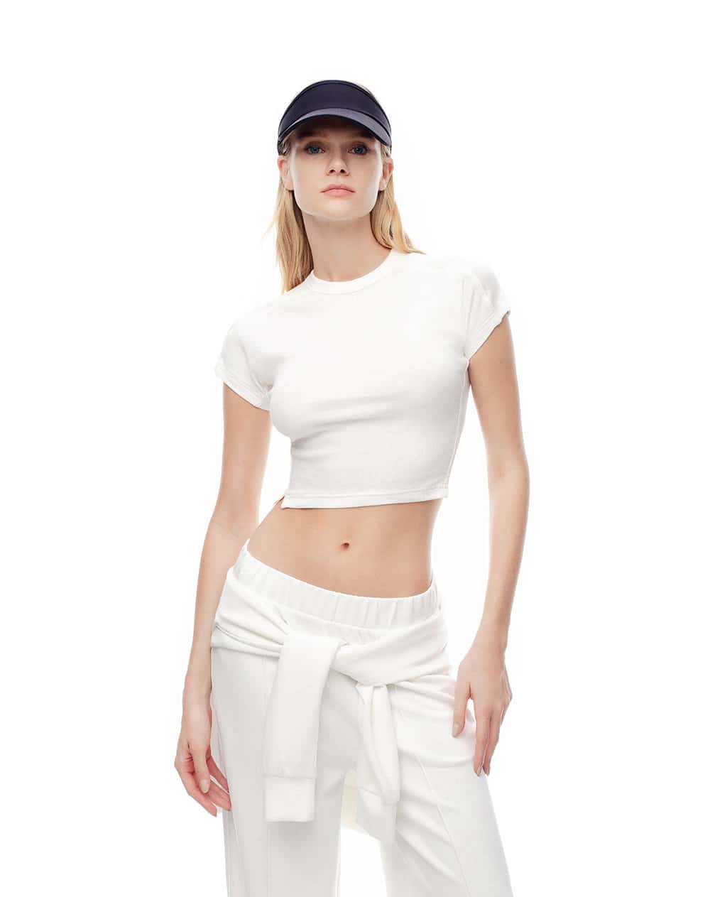 Camiseta crop slim rib algodón blanca mujer