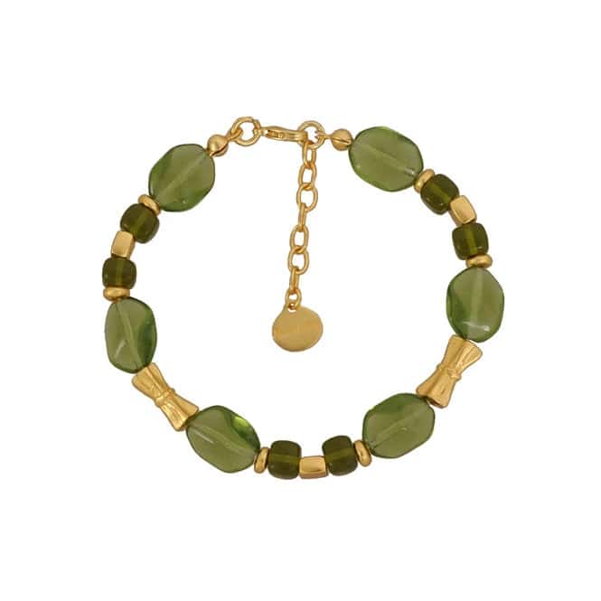 Pulsera cristal checo 14x10 verde oliva y cubo tortoise