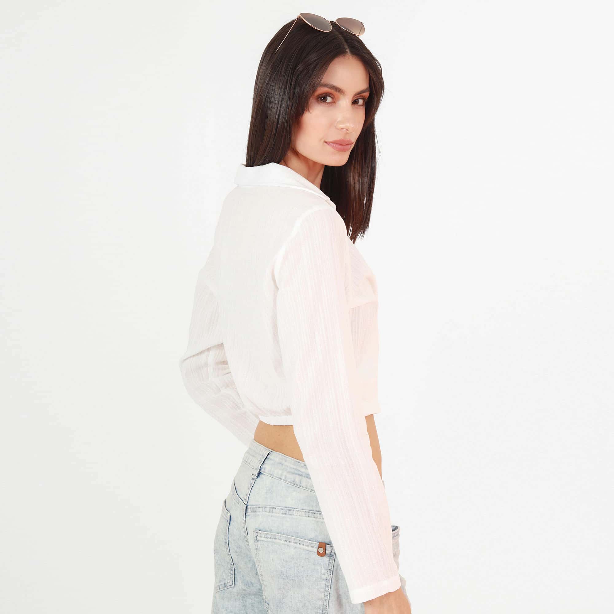 Blusa Cuello V Manga Larga con Lazo