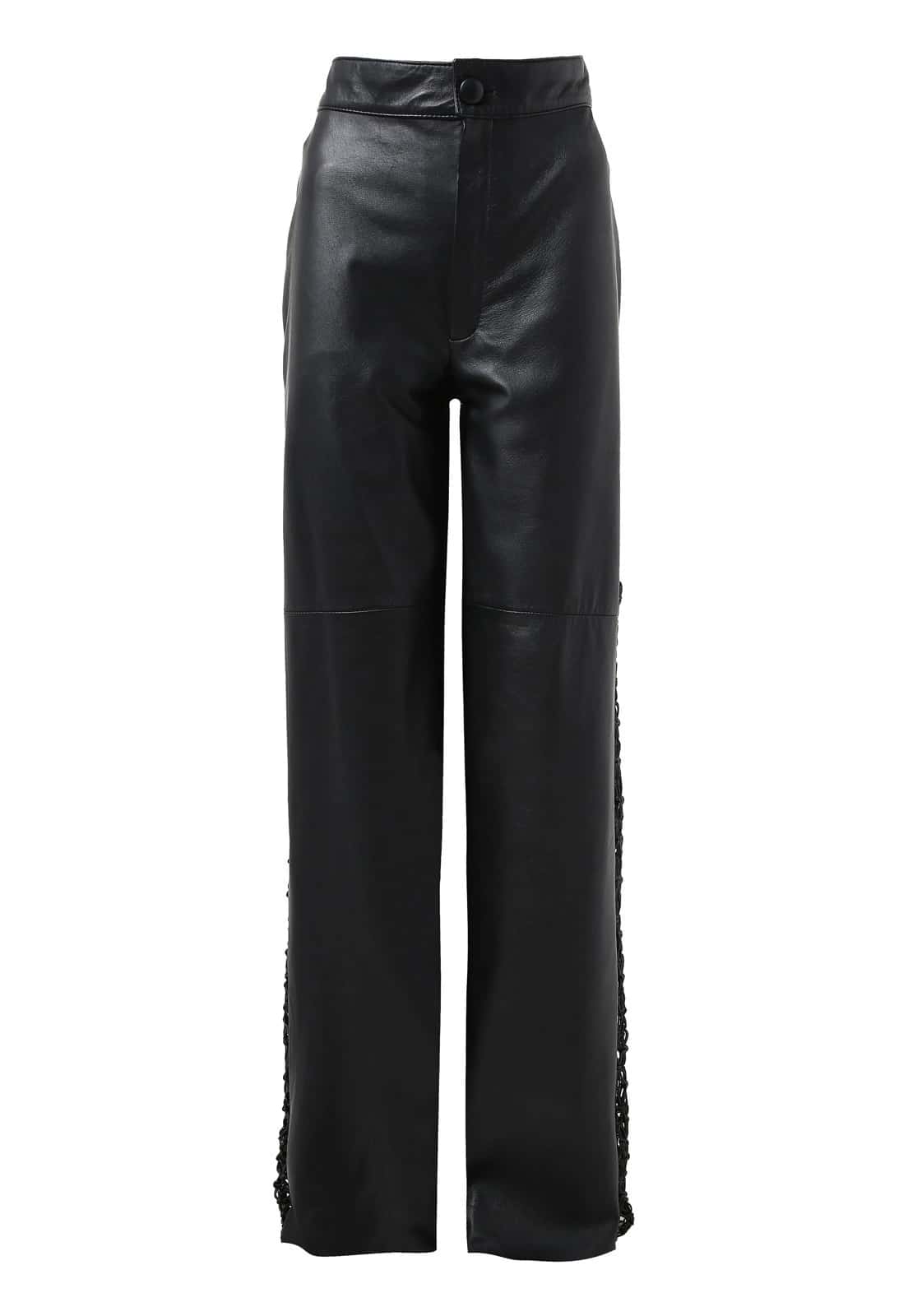 MACRAME MESH LEATHER TROUSERS