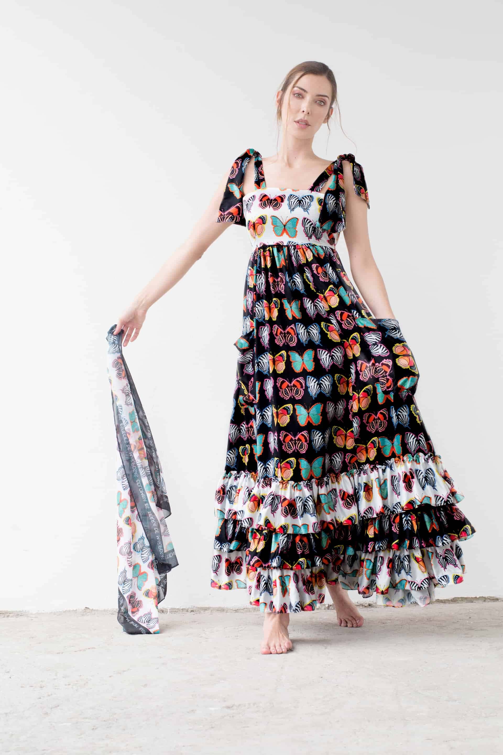 Maxi Vestido Tierra de Mariposas Negro