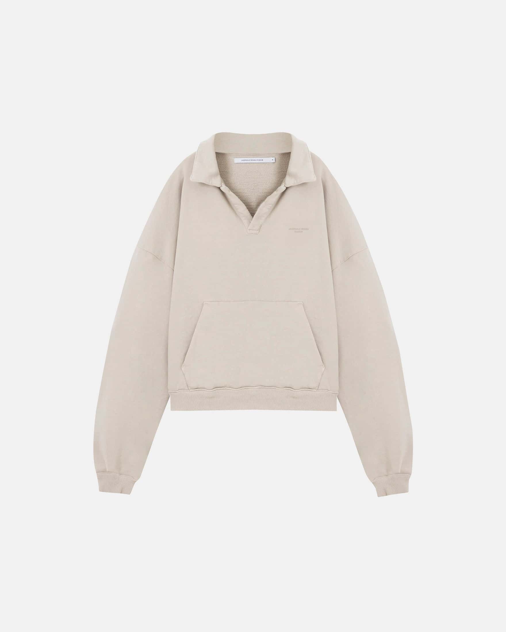 Basics Polo Collar Boxy Fit Hoodie Cream
