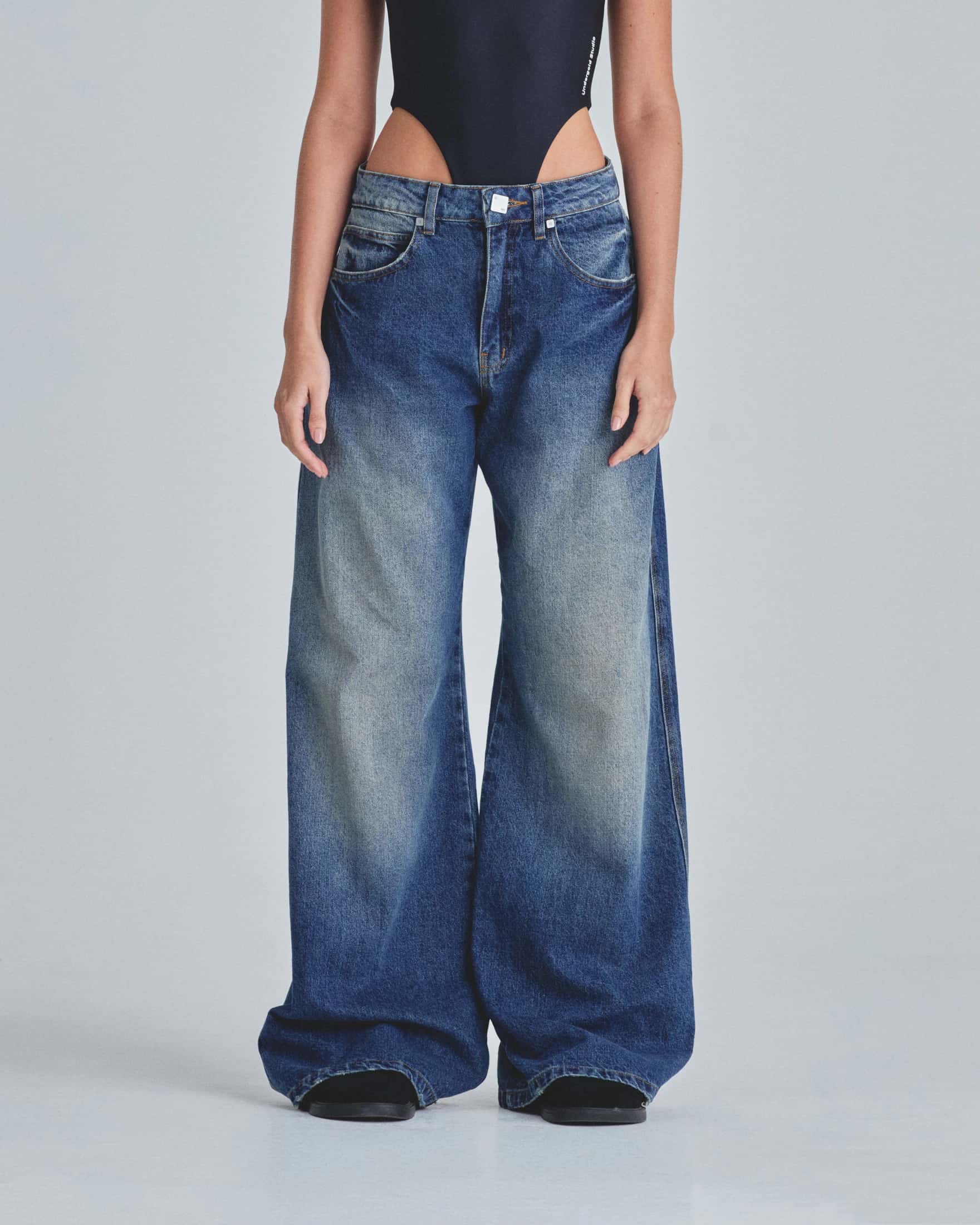 W Line Basic Wide Jeans Mid Blue - miniatura 2