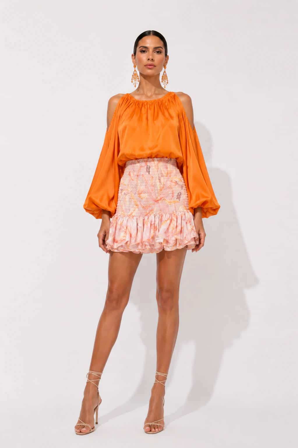 Falda Teffy Encauchada Multiplumas Camel