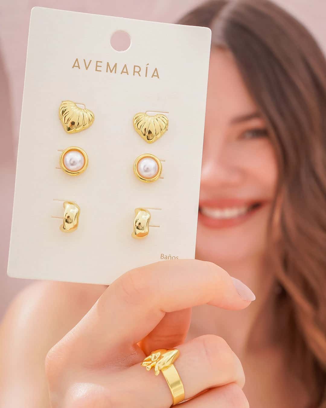 Set X3 Aretes Corazón Perla