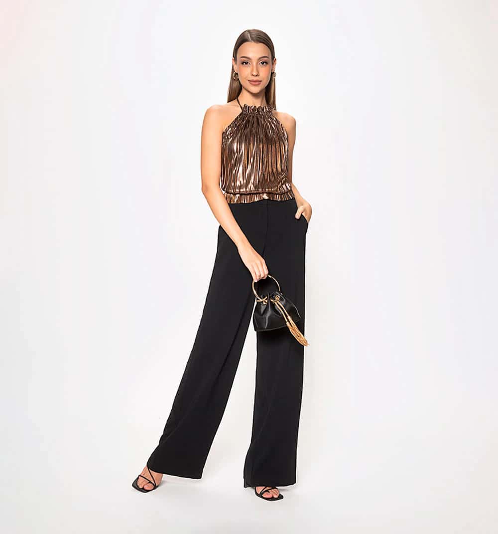 Blusa cuello halter con cruce de tiras e