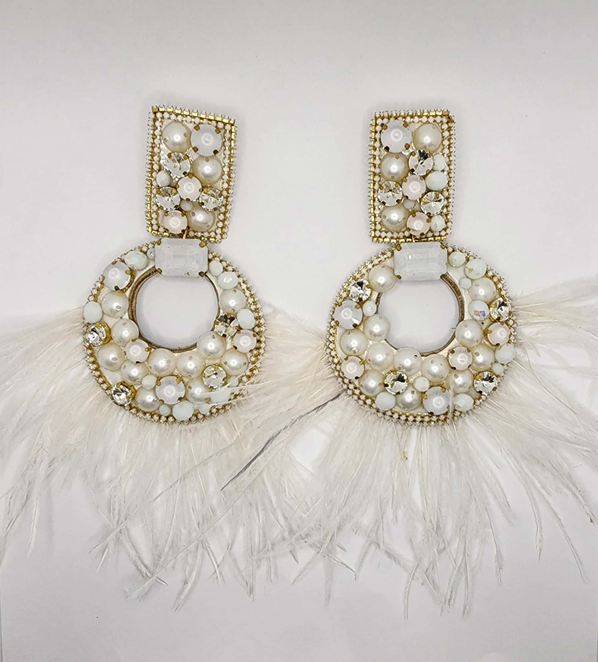 White Moon Feather Earrings