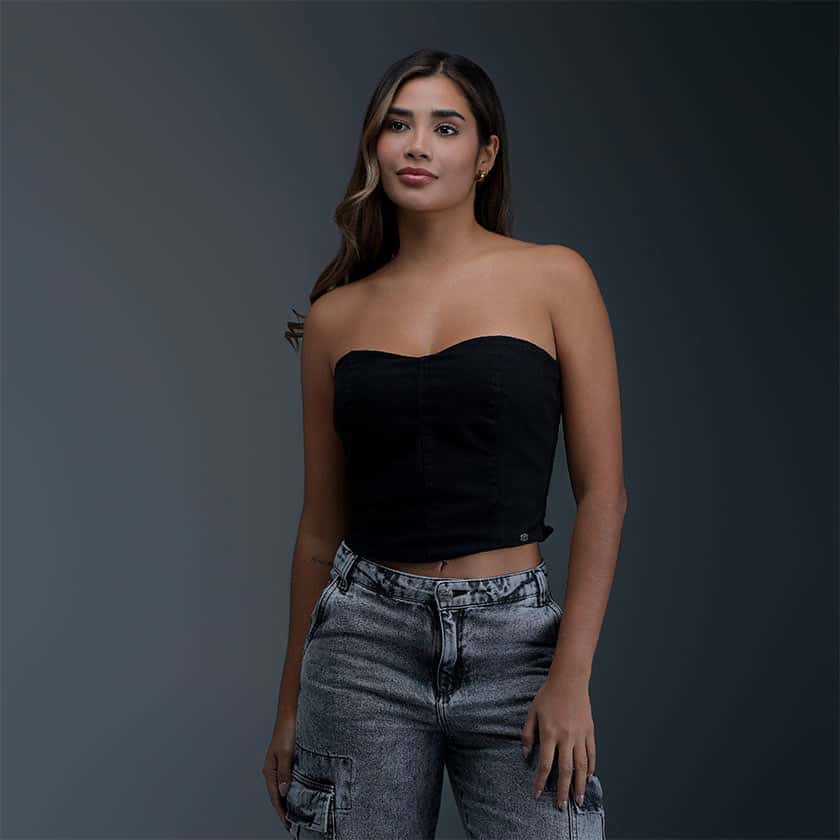 Blusa Strapless Negra Mujer